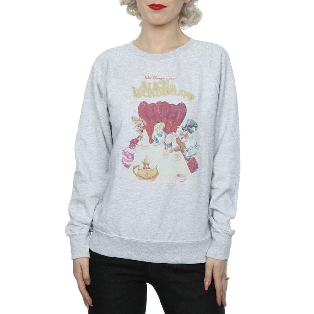 Alice In Wonderland Womens/Ladies Poster Retro Cotton Sweatshirt / Heather Grey